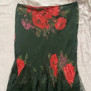 Vintage 90’s Betsey Johnson floral Print Silk Skirt xs s roses 🌹